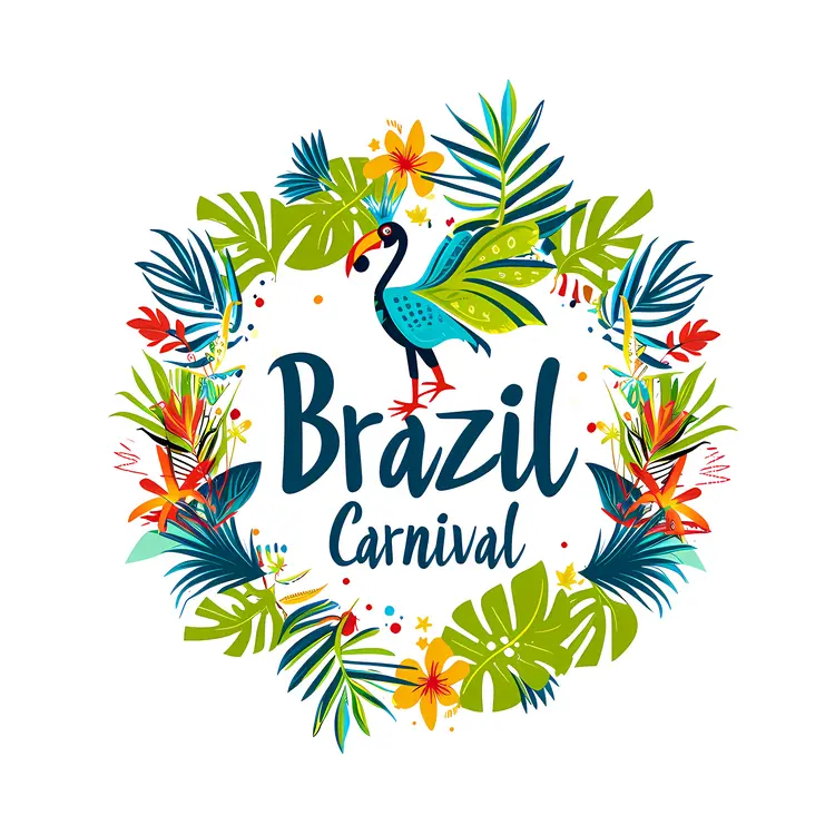 Vibrant Brazil Carnival Celebration with Tropical Leaves and Flowers