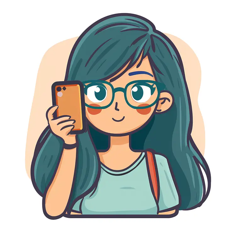 Cute Girl with Glasses Taking a Selfie