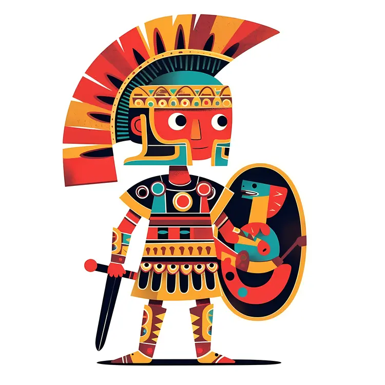 Colorful Aztec Warrior Illustration