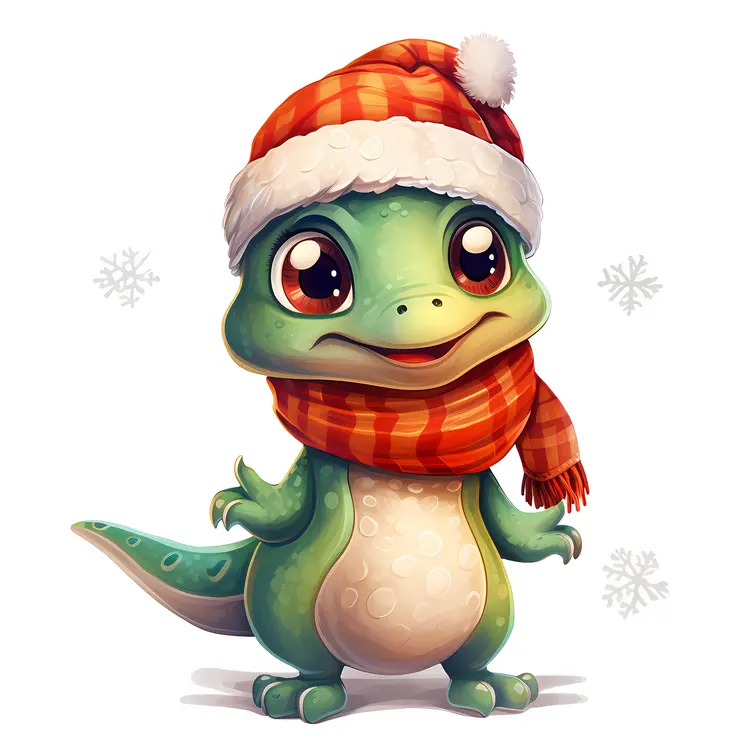 Green Lizard with Winter Hat