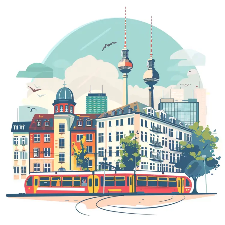 Berlin Cathedral and TV Tower with Tram