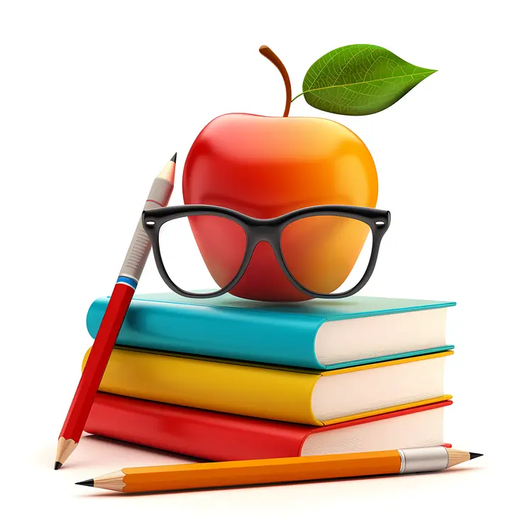Apple with Books and Glasses