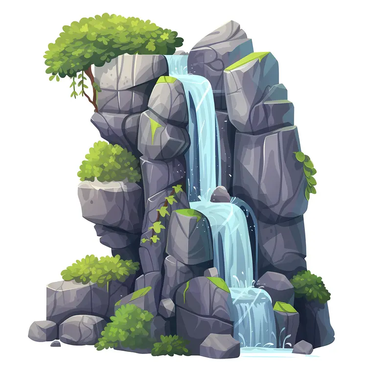 Serene Waterfall with Rocky Formation