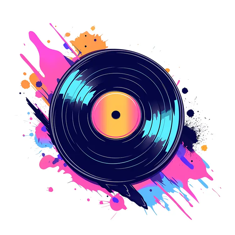 Colorful Vinyl Record with Splashes