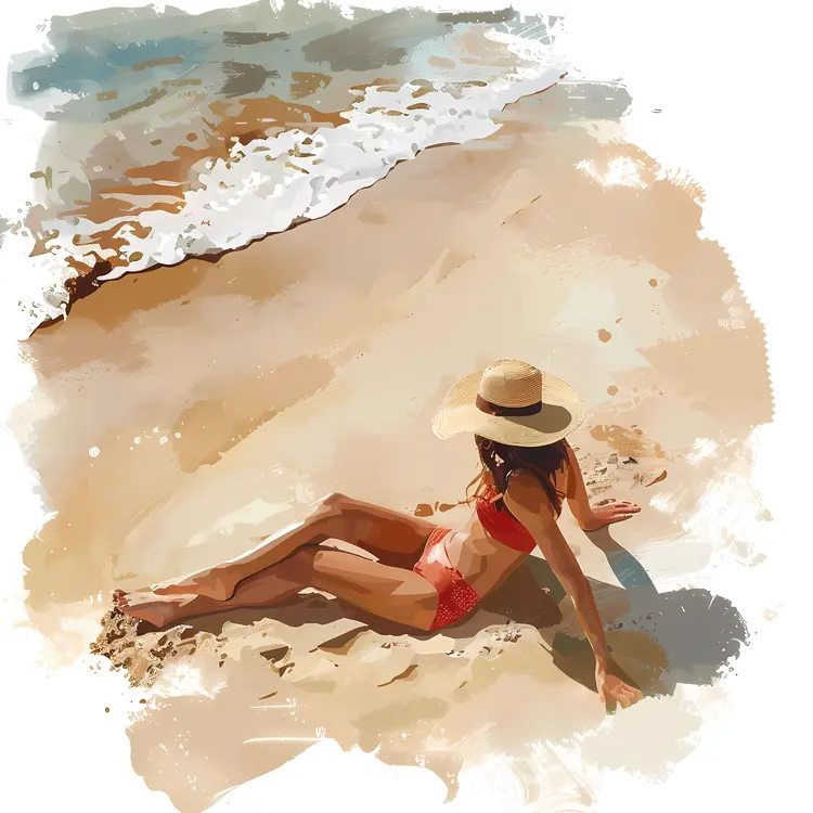 Woman Sunbathing on Beach