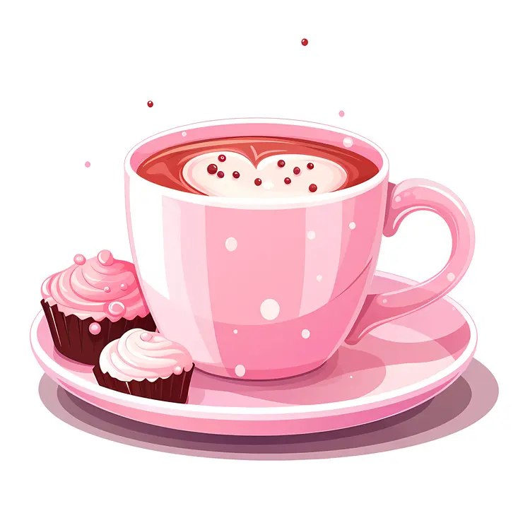 Hot Chocolate with Cupcakes in Pink Cup