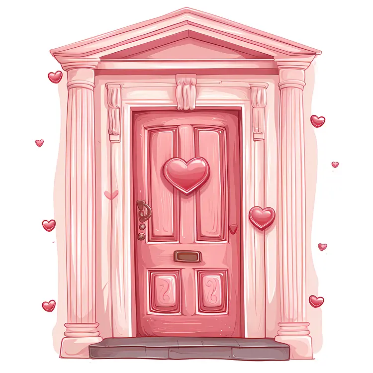 Pink Door with Heart Decoration for Valentine's Day