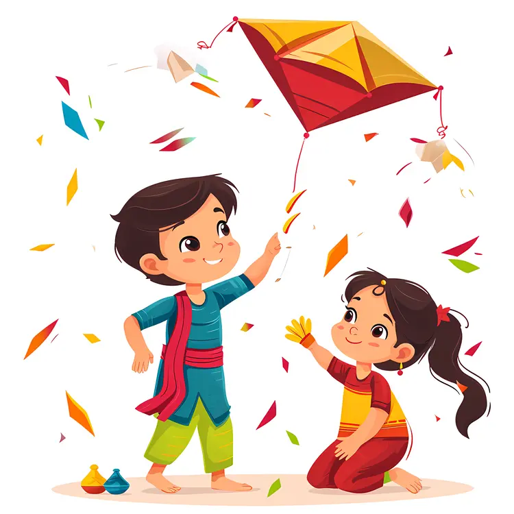 Children Playing with a Kite