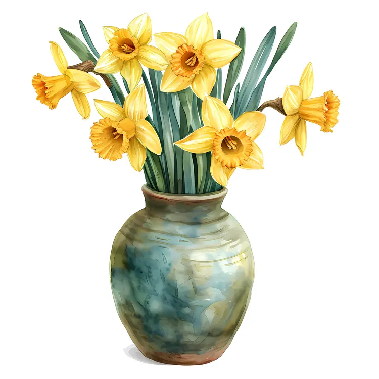 Yellow Daffodils in a Green Vase
