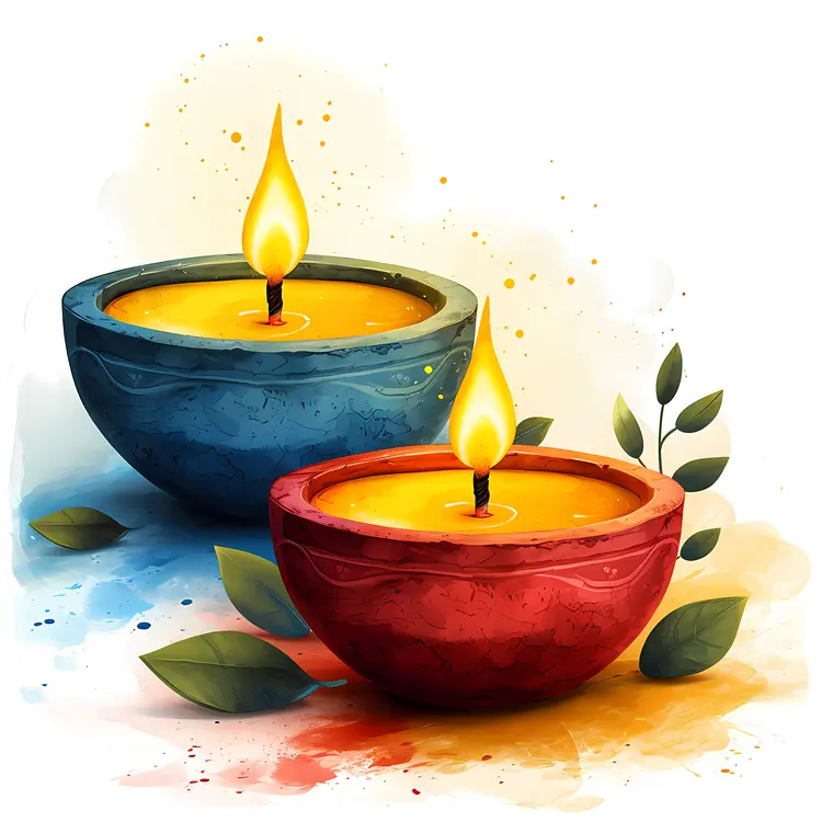 Colorful Candles in Decorative Bowls