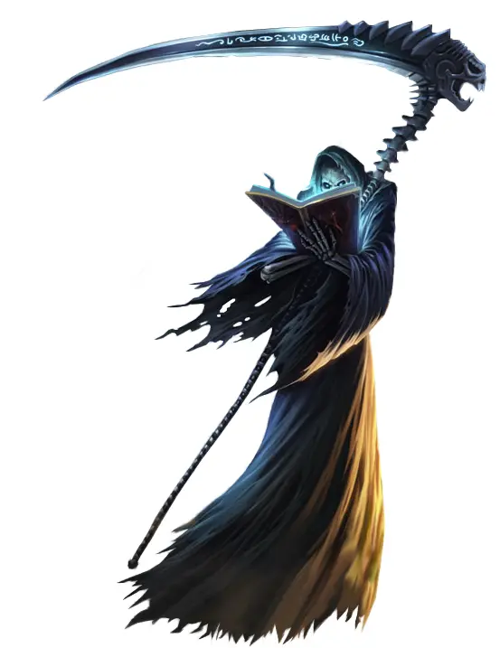 Grim Reaper with Scythe and Book