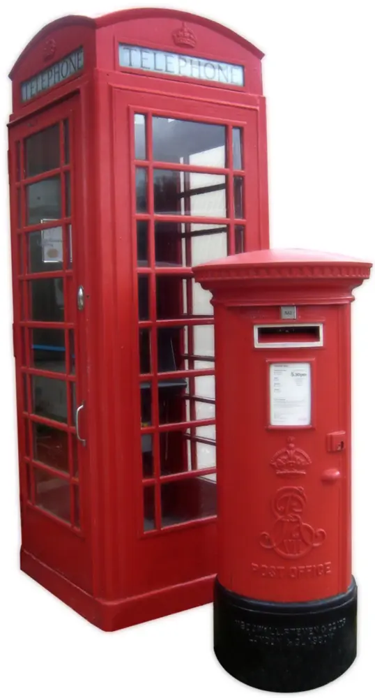 Red Telephone Booth with Post Box Illustration