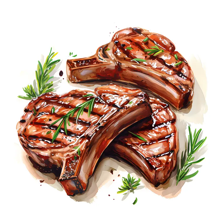 Grilled Lamb Chops with Rosemary on Plate