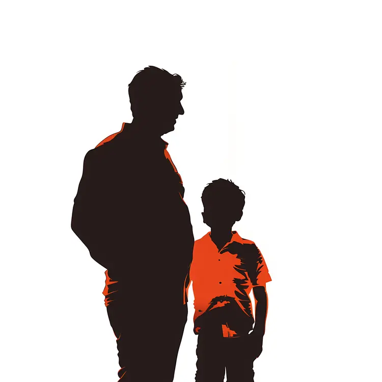 Silhouette of Man and Child in Orange Light