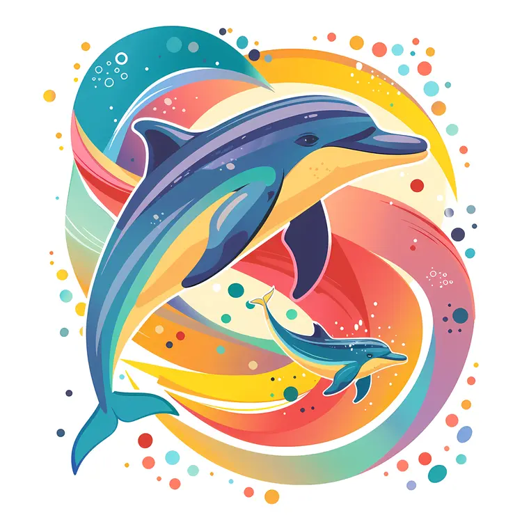 Colorful Dolphins with Swirls