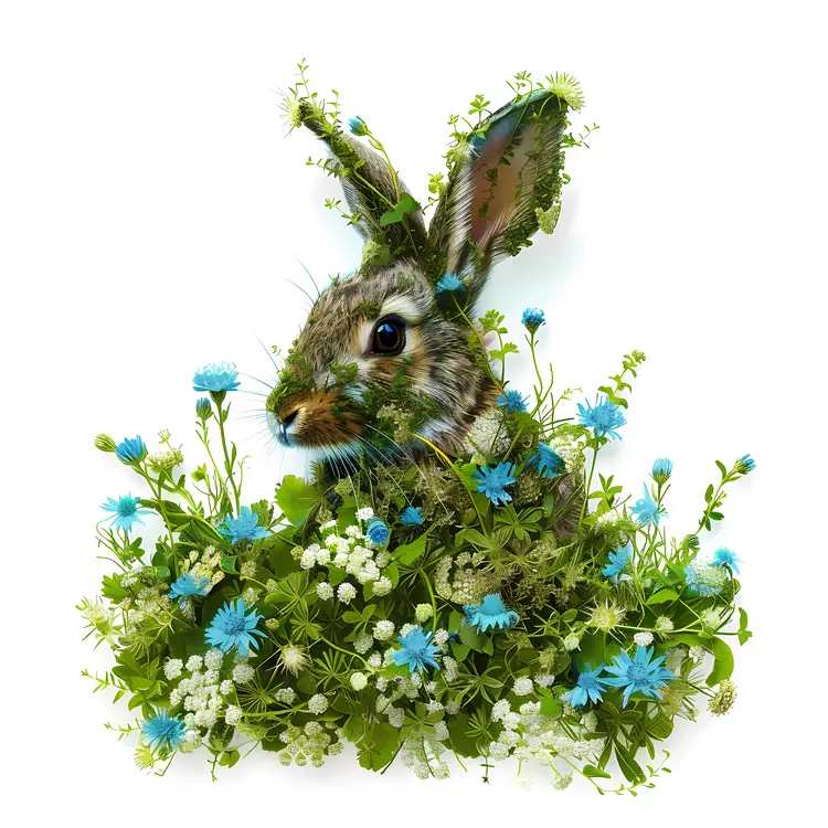 Rabbit with Blue Flowers