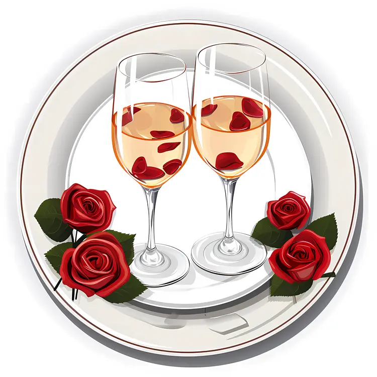 Wine Glasses with Roses for a Romantic Dinner