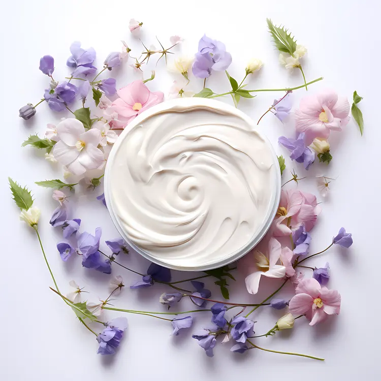 White Cream with Purple and Pink Flowers