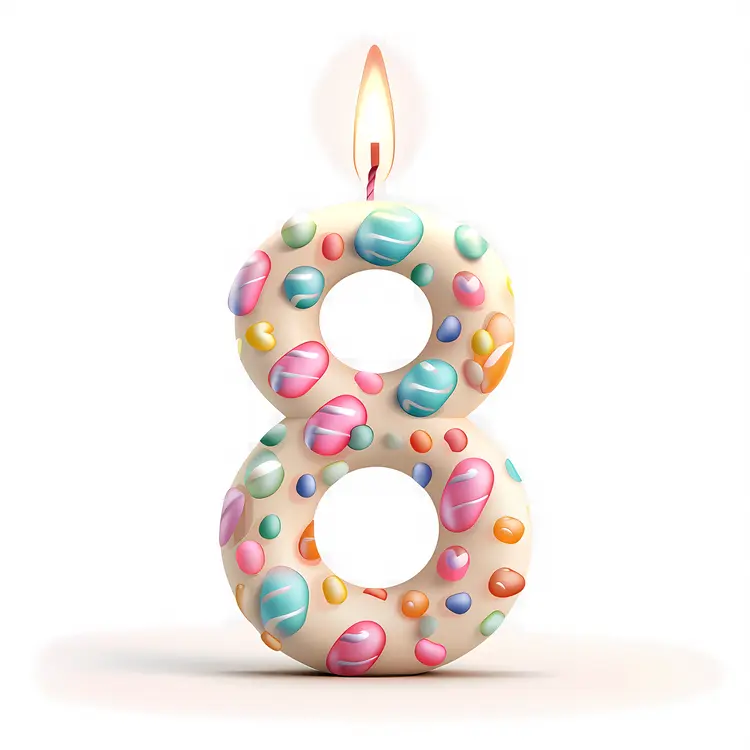 Colorful Number 8 Birthday Candle with Dots