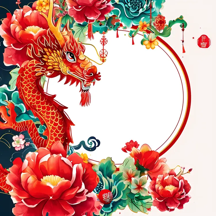 Red Lanterns with Dragon and Floral Design