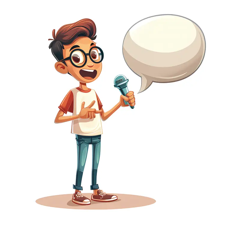 Boy with Microphone Giving a Speech