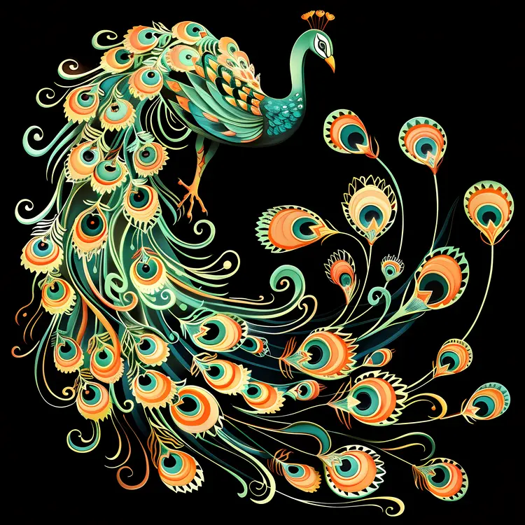 Colorful Peacock with Elaborate Feathers