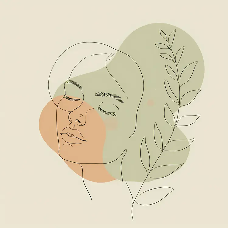 Minimalist Abstract Face with Leaves