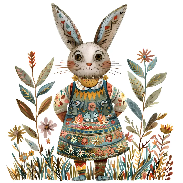 Colorful Patterned Rabbit in a Dress