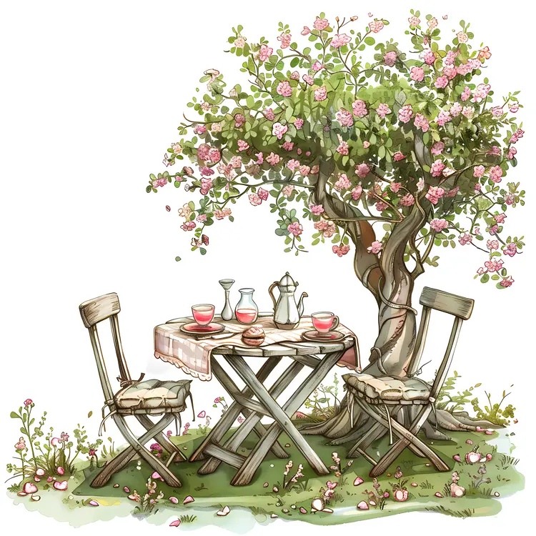 Charming Garden Table under Blooming Tree