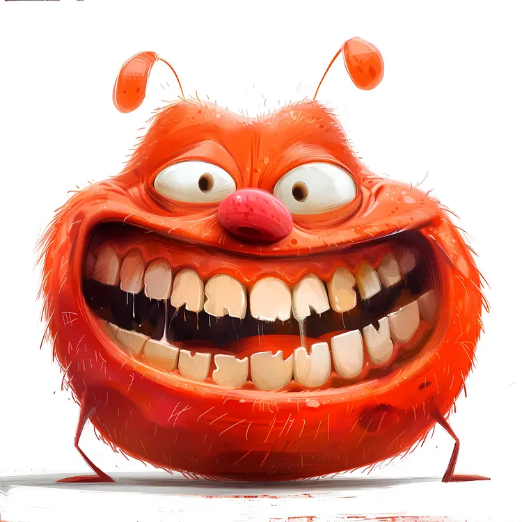 Red Monster with Big Teeth and Antennae