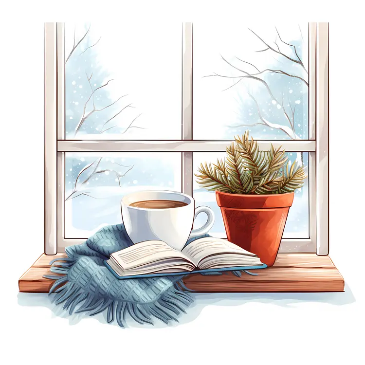 Reading with Coffee and Plant by the Window