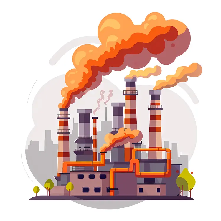 Factory with Orange Smoke