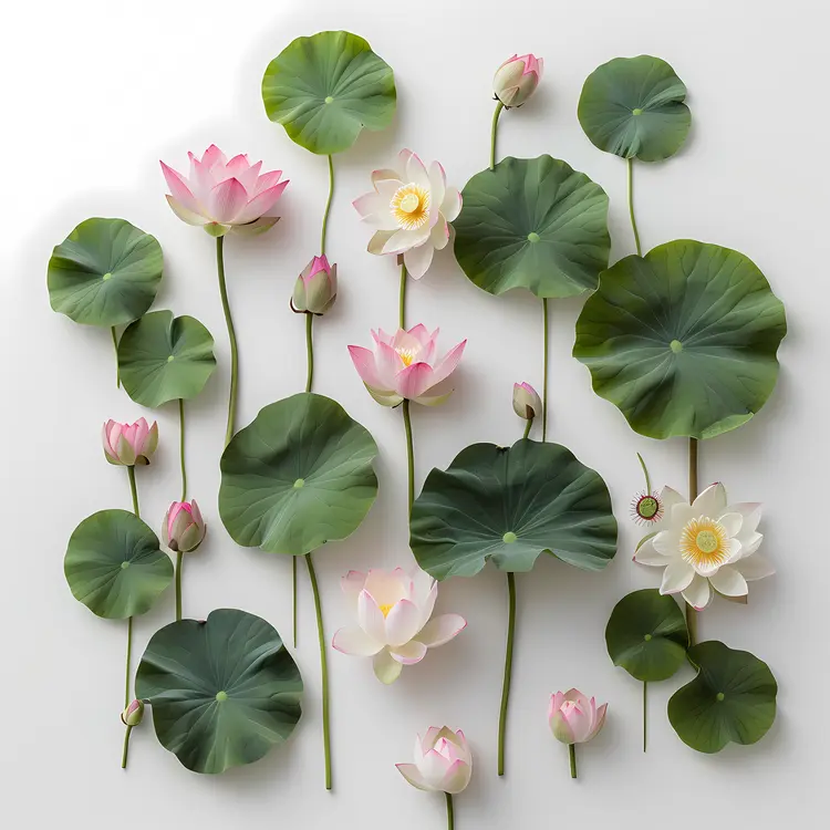Elegant Lotus Flowers and Leaves