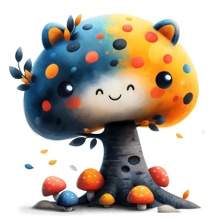 Colorful Cute Tree Cartoon Illustration