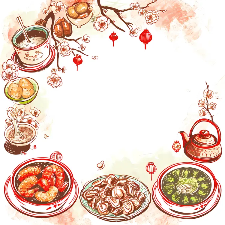 Assorted Chinese Dishes with Tea