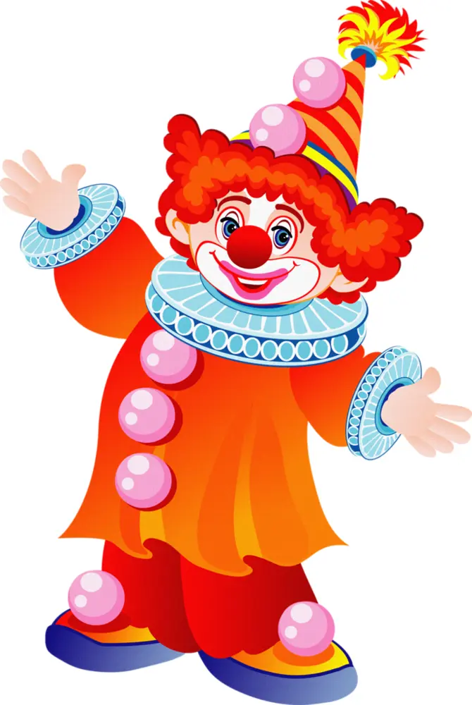 Colorful Clown with Red Nose and Costume