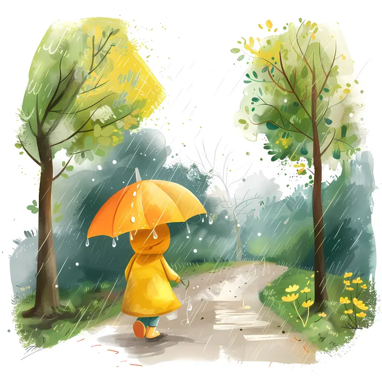 Child with Umbrella in Rainy Weather
