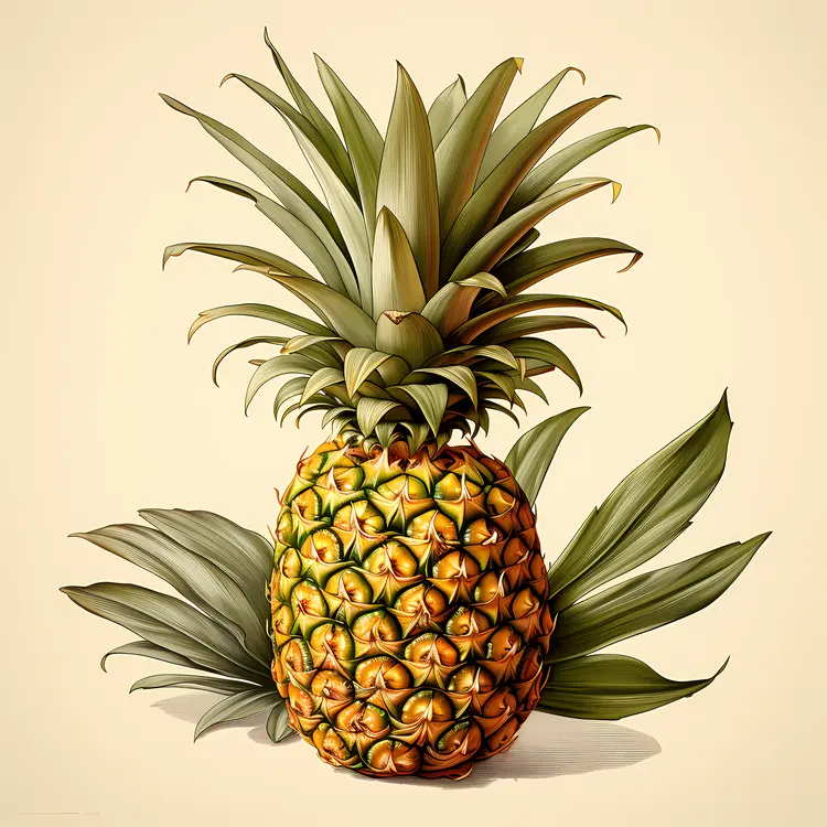 Yellow Pineapple with Green Leaves