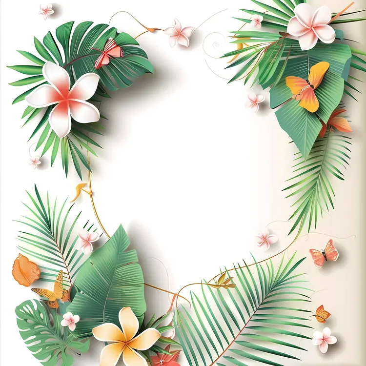 Decorative Tropical Frame with Flowers