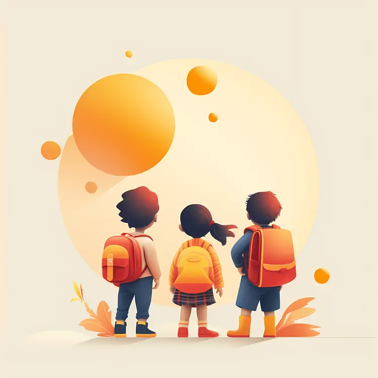 Children with Backpacks in a Sunny Setting