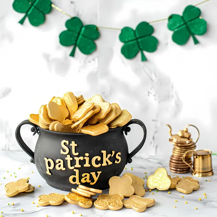 Black Pot with Gold Coins for St. Patrick's Day