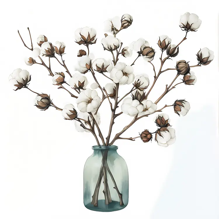 Cotton Branches in Glass Vase for Natural Decor