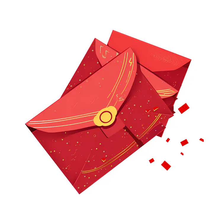 Red Envelope with Gold Pattern and Button Closure