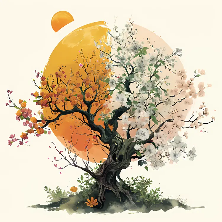 Tree with Two Seasons and Sun