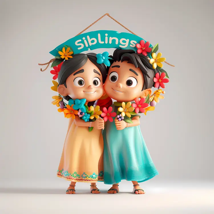 Adorable Siblings with Flower Garlands for Siblings Day