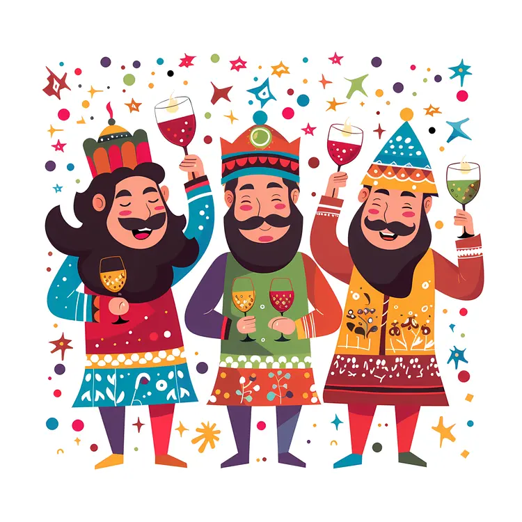 Three Kings Celebrating with Wine