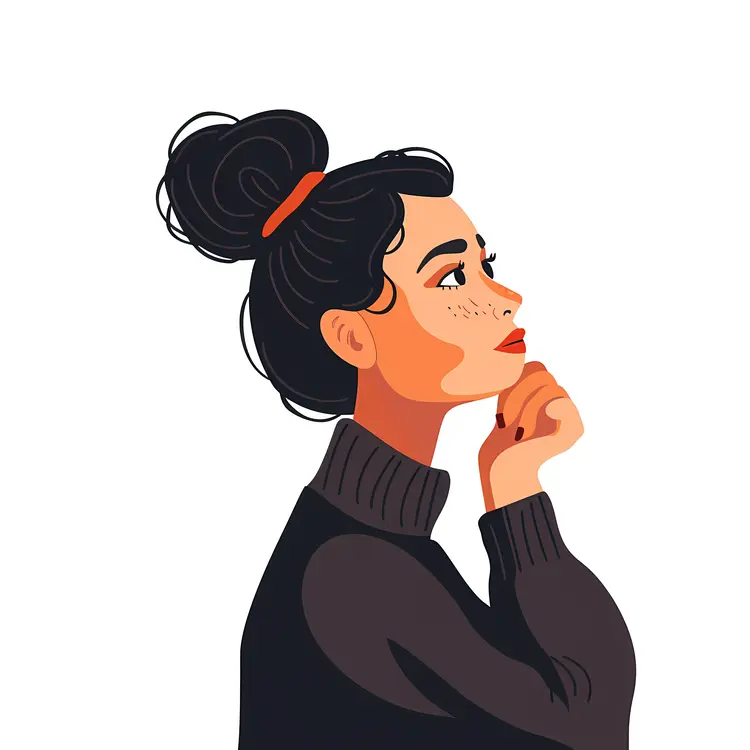 Thoughtful Woman in Black Sweater