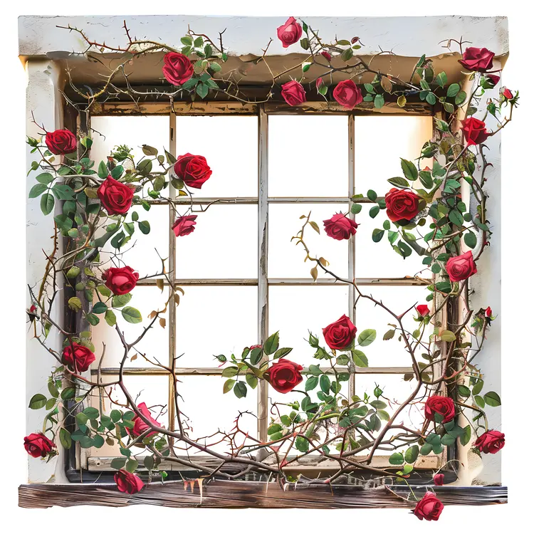 Window with Red Roses