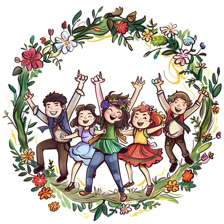 Group of Children Celebrating with Flowers