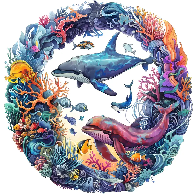 Dolphins and Colorful Marine Life